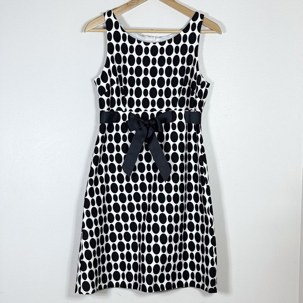 Jessica Howard Womens Dress Size 6 Black White Polka Dot Bow Fit Flare Retro Mod